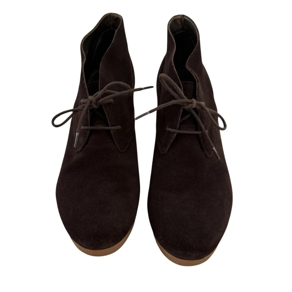 Talbots Dark Brown Suede Leather Lace-Up Ankle Boots Wedge Heel Size 8